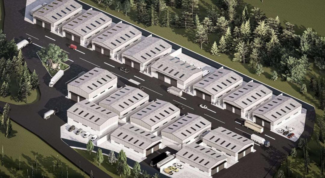 3D render of a multi-warehouse complex